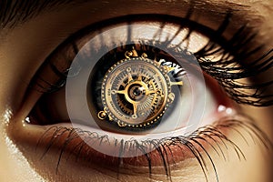 Unconventional Steampunk eye face banner. Generate Ai photo