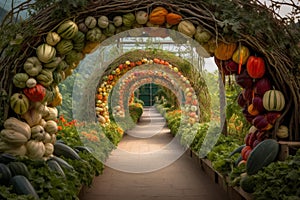 Unconventional Surreal vegetable arch. Generate Ai photo