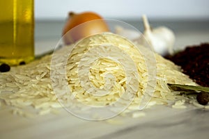 Uncoocked food on a kitchen table