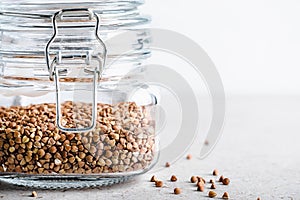 Uncooked buckwheat in jar