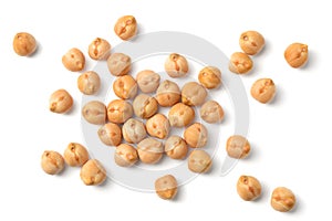 Uncooked chickpea isolated on white, top view photo