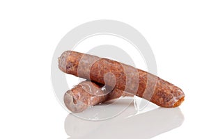 Uncooked chorizo sausage on white