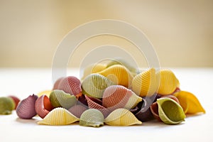 Uncooked conchiglie, italian seashell pasta