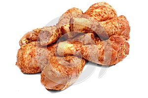 Uncooked Dry Rubbed Chicken Legs Isolated On White Background