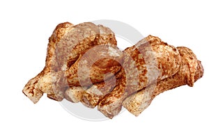 Uncooked Dry Rubbed Chicken Legs Isolated On White Background photo