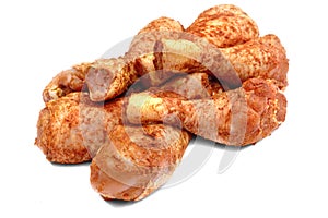 Uncooked Dry Rubbed Chicken Legs Isolated On White Background photo
