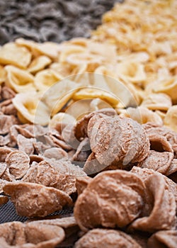 Uncooked fresh italian pasta - typical `orecchiettes`.