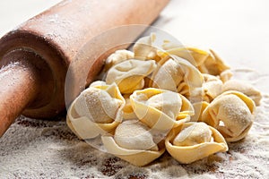 Uncooked homemade tortellini