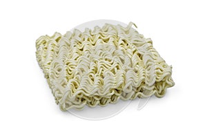 Uncooked instant noodle on white isolated background with clipping path. Instant noodles is unhealthy food or junk food have