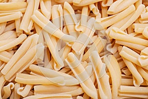 Uncooked Italian Casarecce pasta made from organic durum wheat semolina. Macaroni.