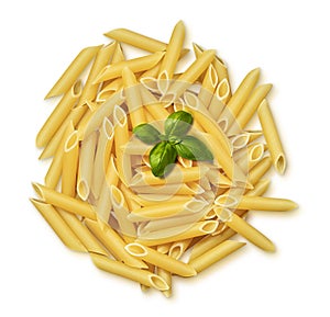 Uncooked Italian Pasta called Penne Isolated on White Background