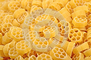 Uncooked italian pasta rotelle close up