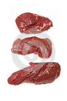 Uncooked kangaroo meat steaks