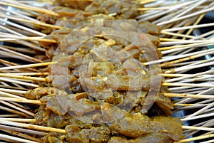 Uncooked kebab satay sticks