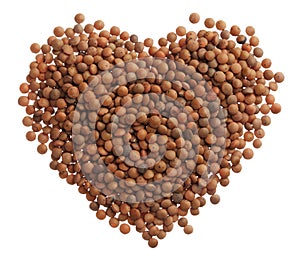 Uncooked lentils heart isolated on white background