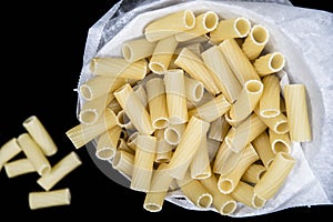 Uncooked macaroni top view