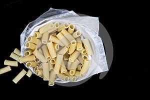 Uncooked macaroni top view