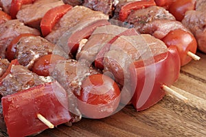 Uncooked Marinated Kebabs On Skewers Ready For BBQ Grilling