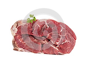 Uncooked organic shin of beef meat isolated