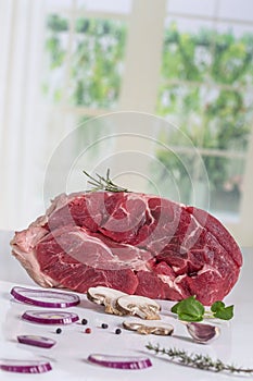 Uncooked organic shin of beef meat isolated