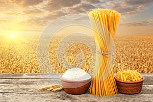 Uncooked pasta from durum wheat photo