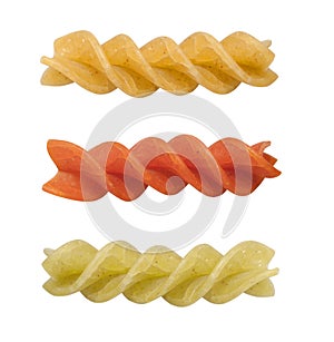 Uncooked pasta fusilli, isolated, clipping photo