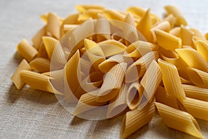 Uncooked Pennoni rigate pasta