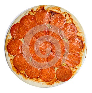 Uncooked pepperoni pizza