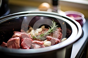 uncooked pot roast marinating in dark red wine