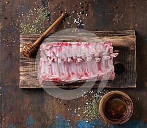 Uncooked rack of lamb