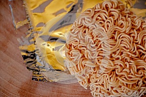 Uncooked Raman Noodle, the dry instant noodles.