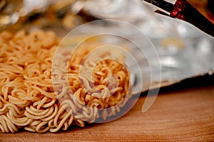 Uncooked Raman Noodle, the dry instant noodles.