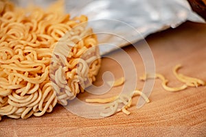 Uncooked Raman Noodle, the dry instant noodles.