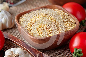 Uncooked raw bulgur wheat grains