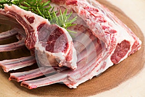 Uncooked raw lamb ribs. Raw meat. Halal food.