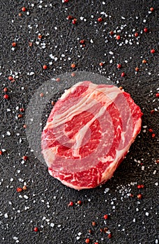 Uncooked rib eye steak