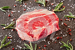 Uncooked rib eye steak