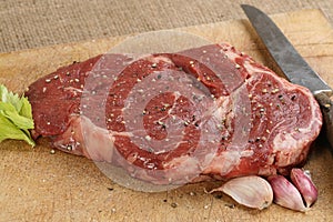 Uncooked ribeye steak