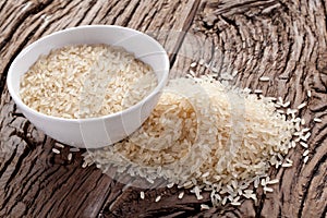 Uncooked rice in a bowl
