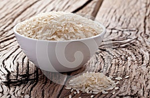 Uncooked rice in a bowl