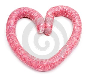 Uncooked sausage forming a heart