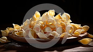 Uncooked shell pasta: Delicate seashell-shaped vessels, eagerly awaiting to cradle flavorful sauces