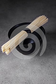 Uncooked soba noodles.Japanese noodles isolated on white background