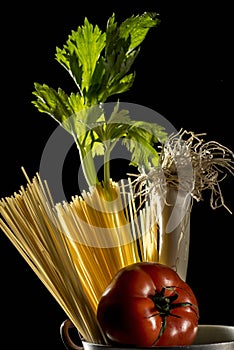 Uncooked spaghetti in a pot