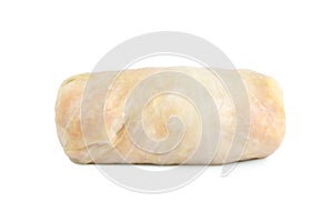 Uncooked stuffed cabbage roll isolated on white