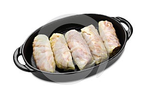 Uncooked stuffed cabbage rolls isolated on white