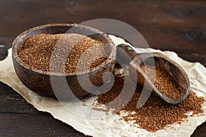 Uncooked teff grain in a bowl