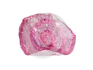 uncut pink spinel crystal isolated on white