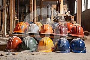 undamaged safety helmets in construction company