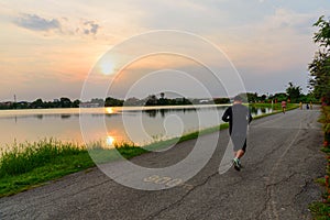 Undefined people running at the lake